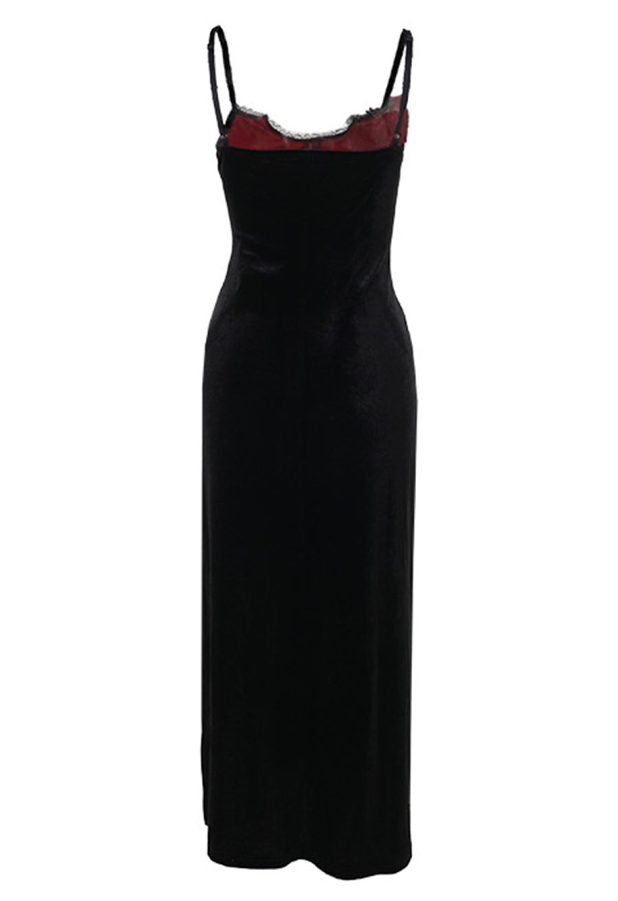 Gothic Spider Web Spliced Velvet Slit Dress