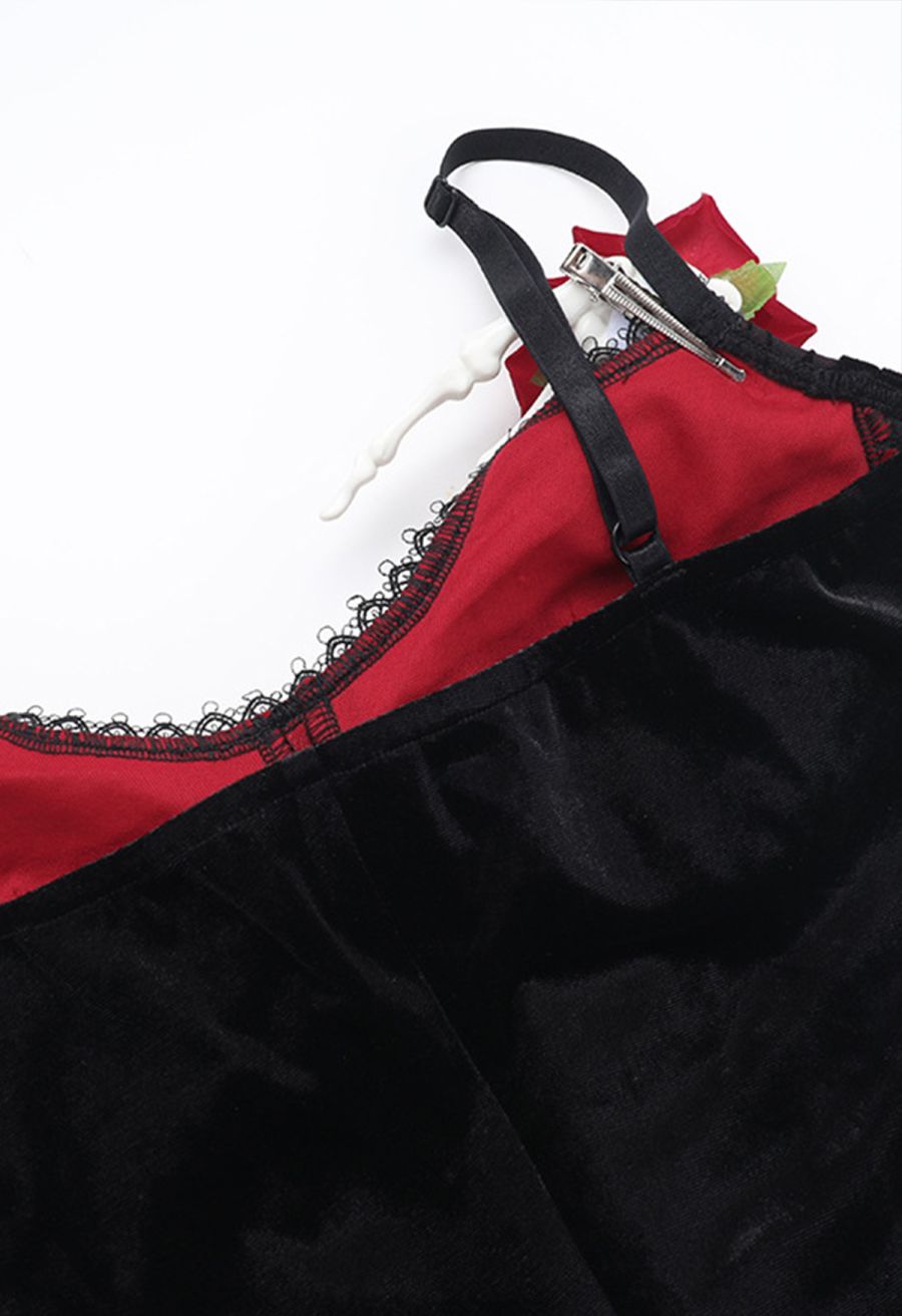 Gothic Spider Web Spliced Velvet Slit Dress