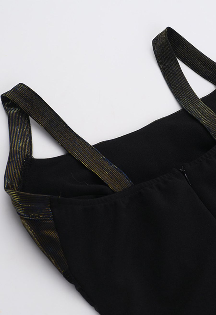 Dark Elegance Lace-Up Velvet Mesh Spliced Cami Dress