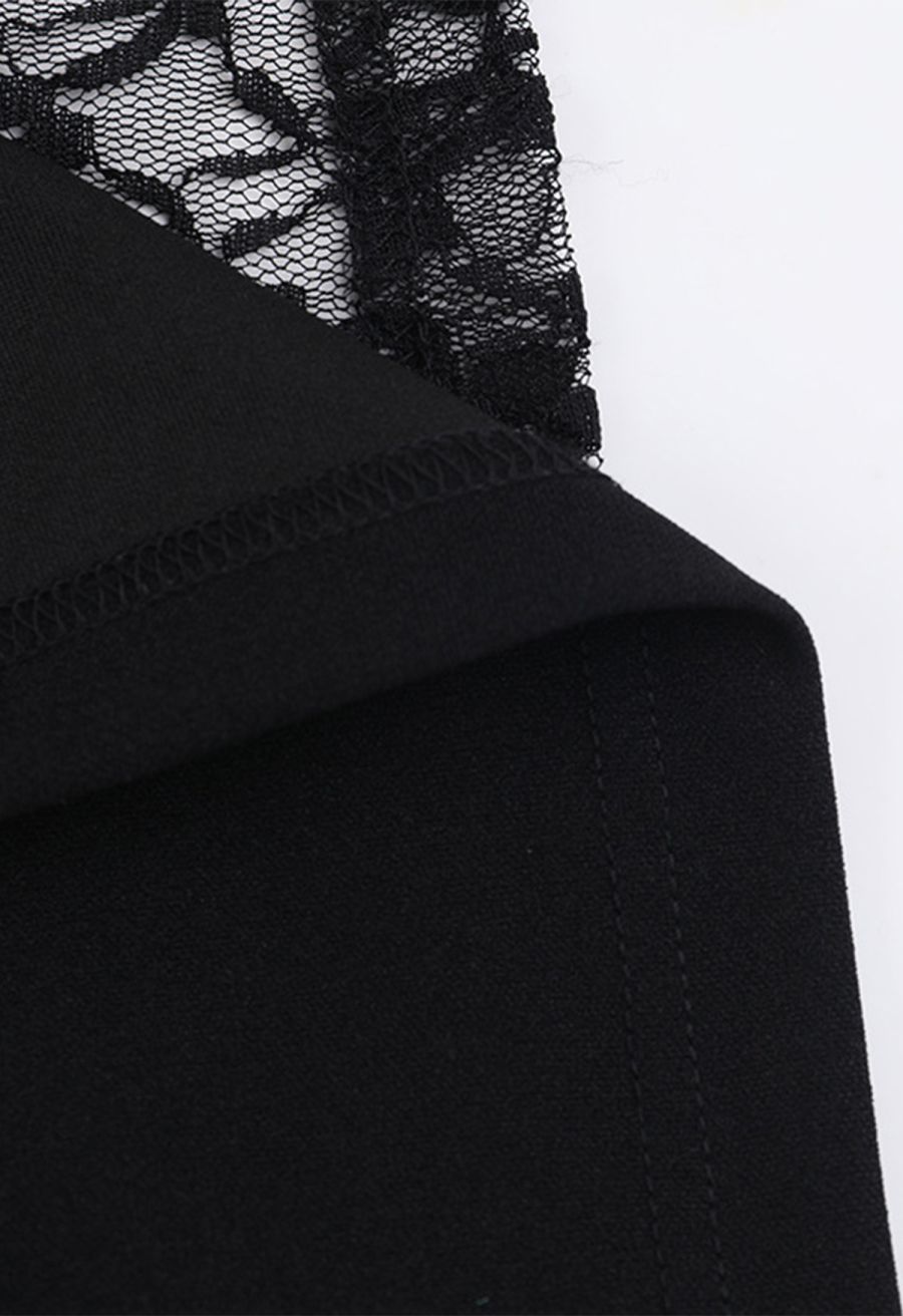 Dark Elegance Lace-Up Velvet Mesh Spliced Cami Dress
