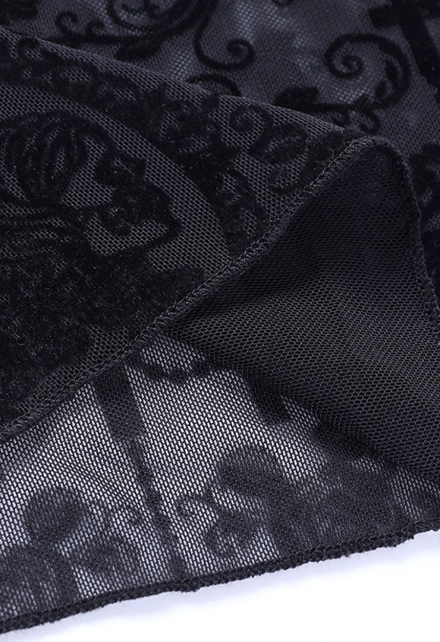 Gothic Rose Cross Sheer Mesh Flared Pants