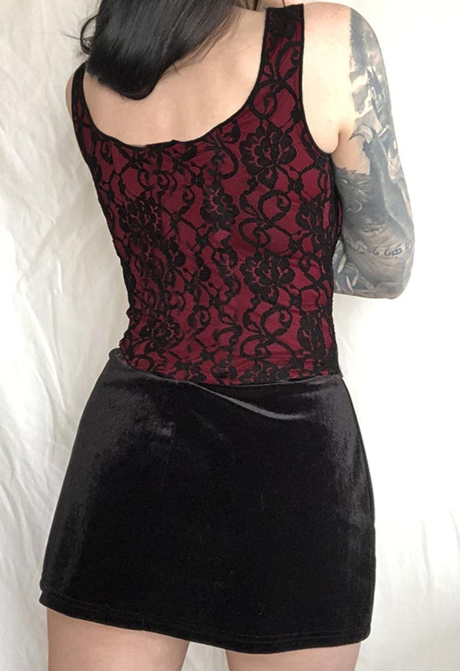 Floral Embroidered Lace-Up Front Corset Top