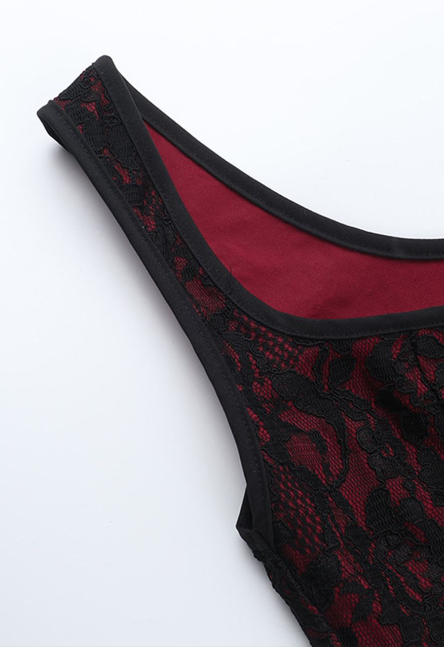 Floral Embroidered Lace-Up Front Corset Top