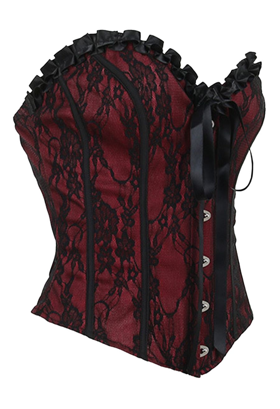 Floral Lace Ruffle Trim Strapless Corset Top