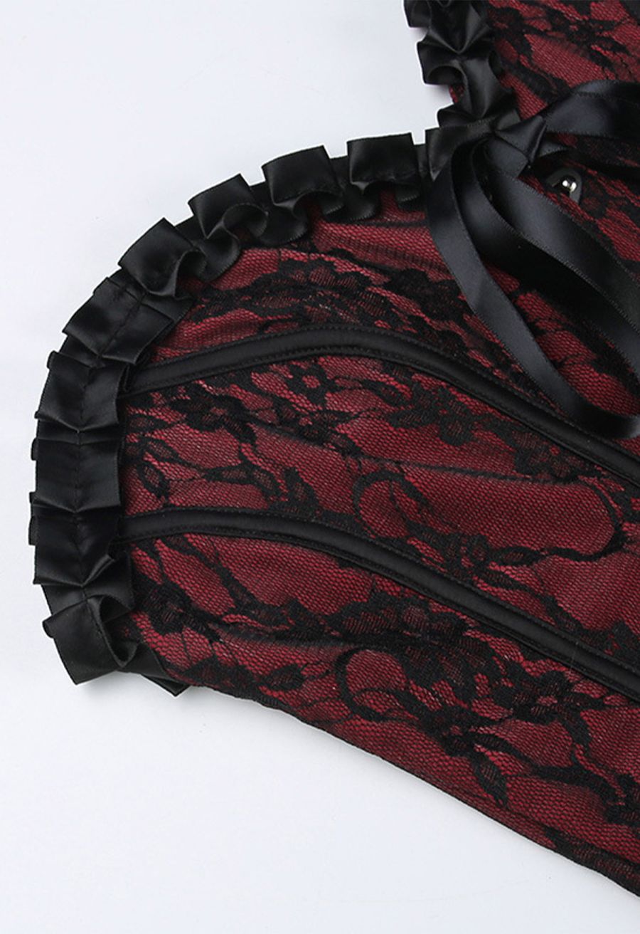 Floral Lace Ruffle Trim Strapless Corset Top