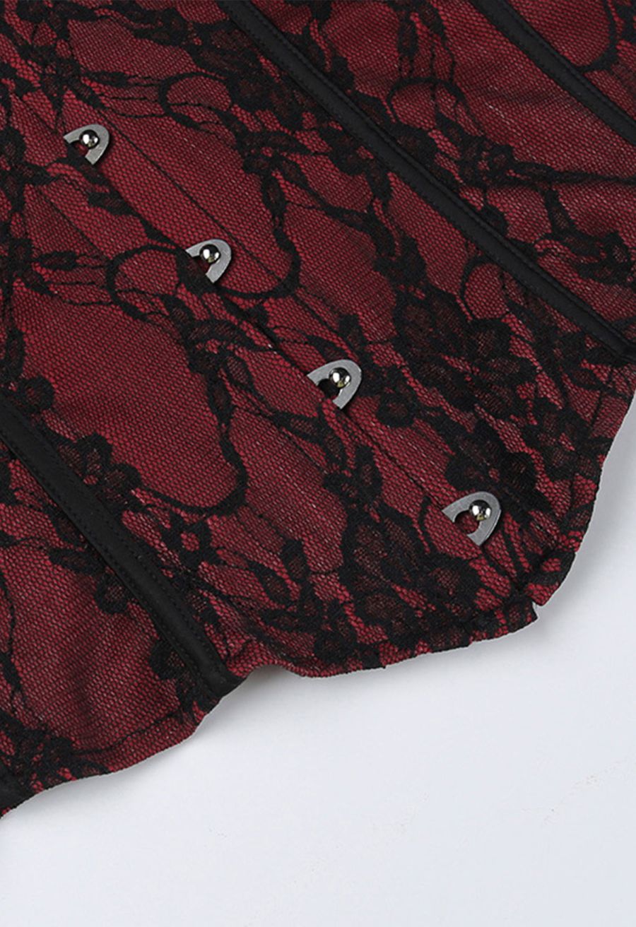 Floral Lace Ruffle Trim Strapless Corset Top