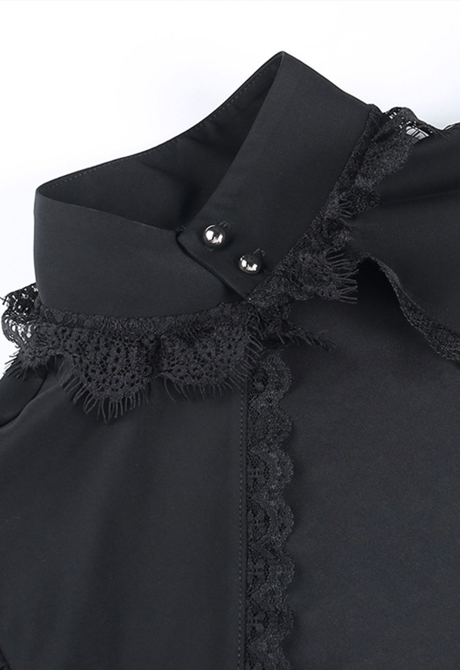 Lace-Trimmed Puff Sleeve Gothic Shrug Top