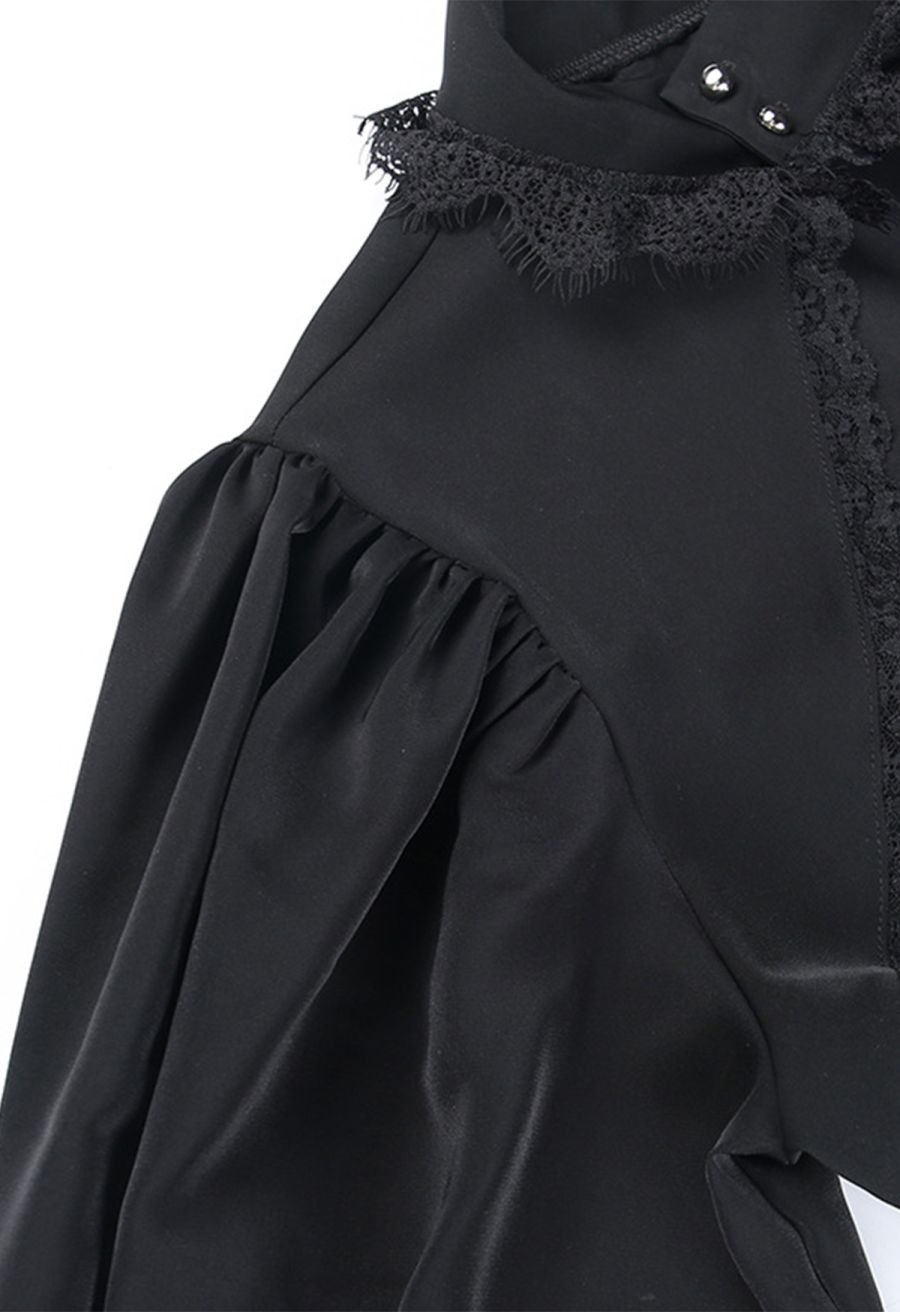 Lace-Trimmed Puff Sleeve Gothic Shrug Top