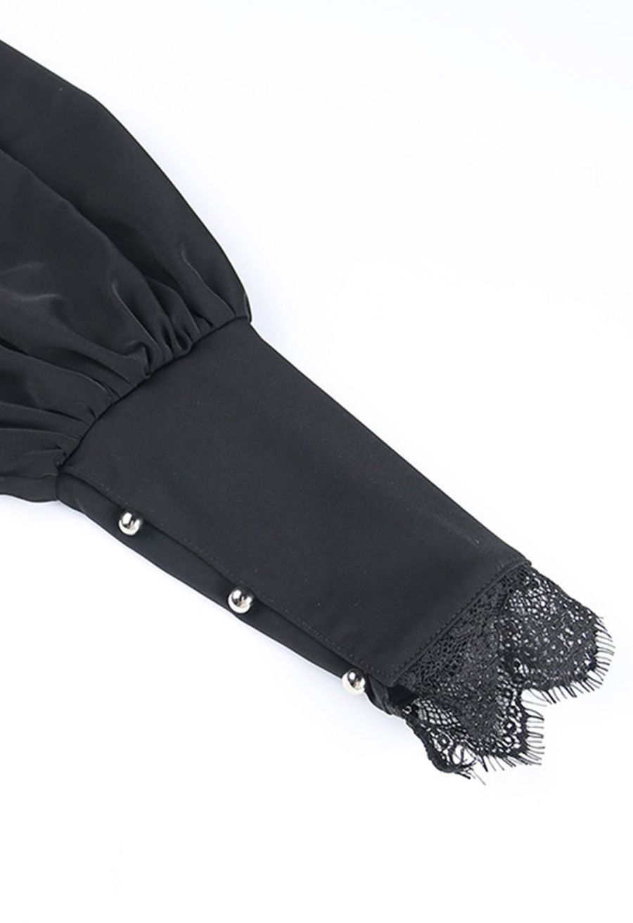 Lace-Trimmed Puff Sleeve Gothic Shrug Top