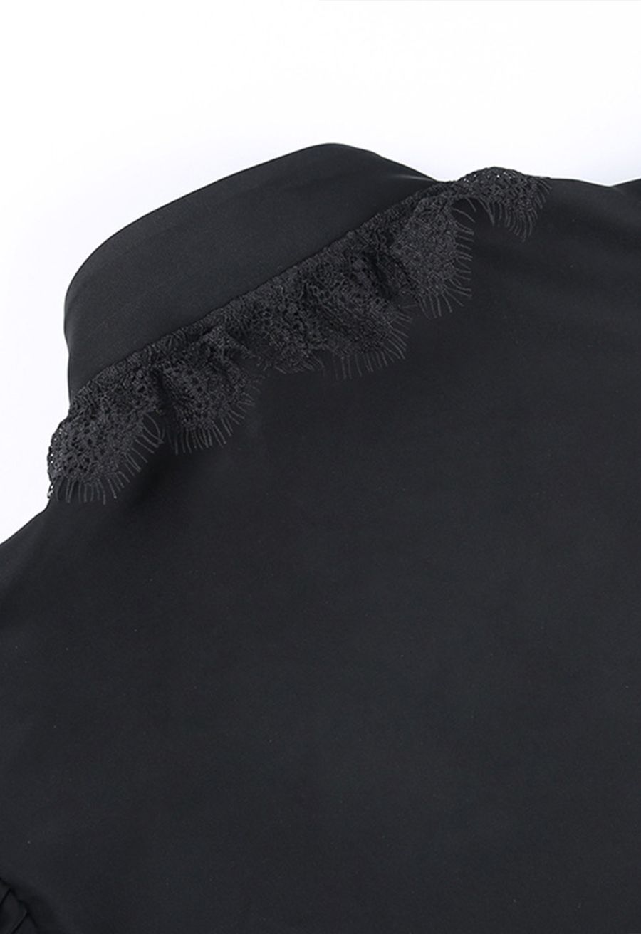 Lace-Trimmed Puff Sleeve Gothic Shrug Top