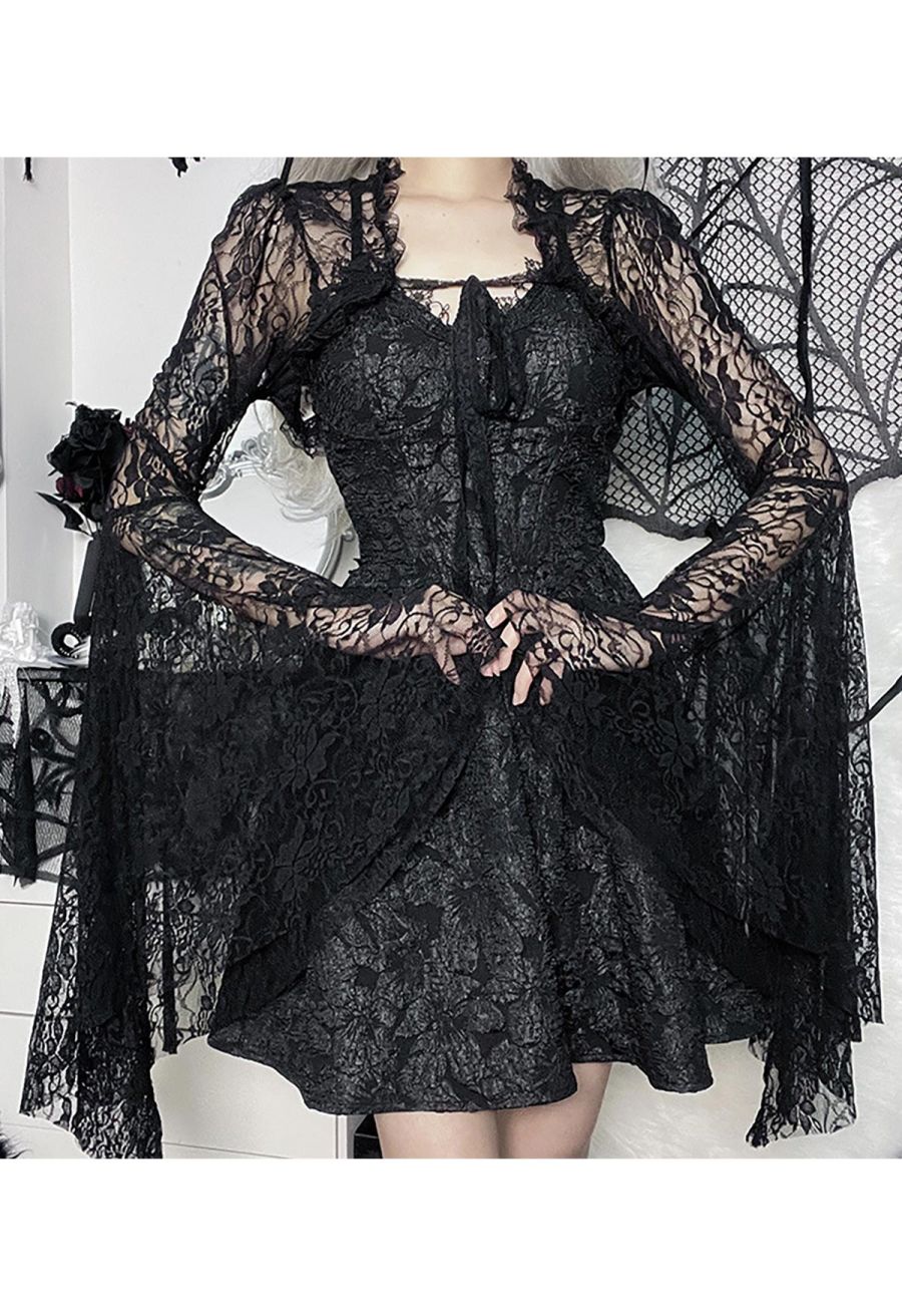 Mystic Lace Bell Sleeve Shrug Crop Top
