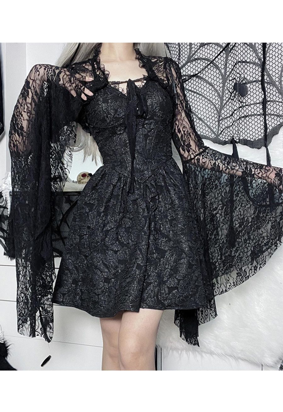 Mystic Lace Bell Sleeve Shrug Crop Top