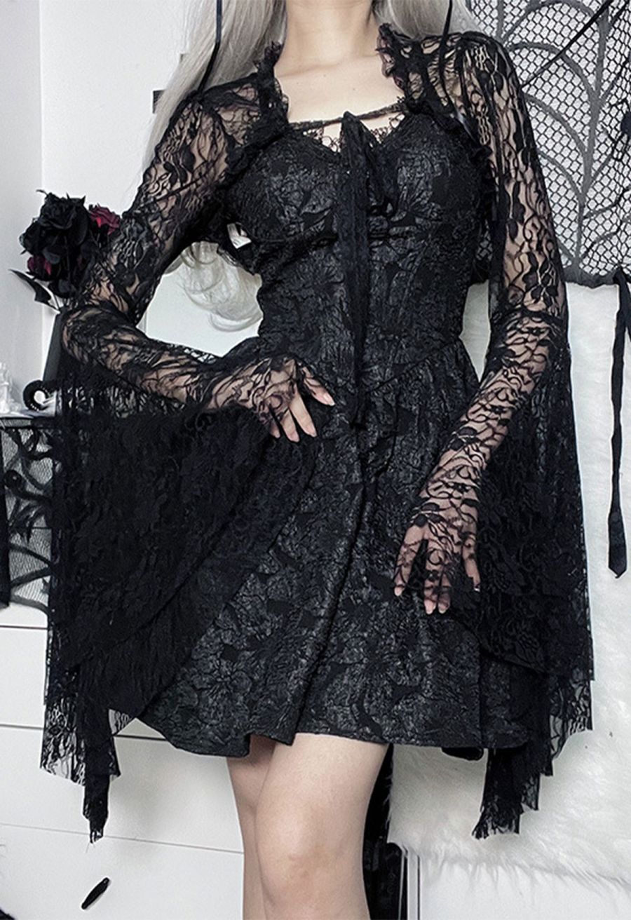 Mystic Lace Bell Sleeve Shrug Crop Top