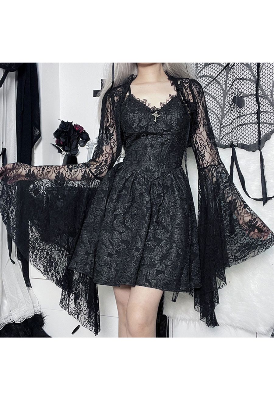 Mystic Lace Bell Sleeve Shrug Crop Top