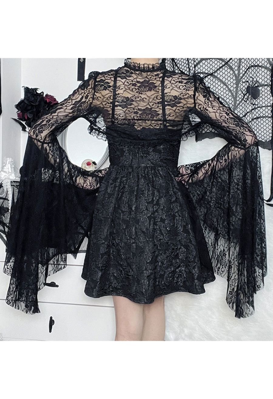 Mystic Lace Bell Sleeve Shrug Crop Top