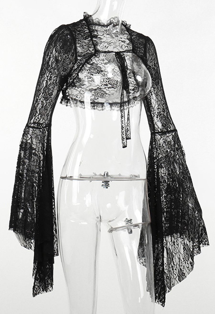 Mystic Lace Bell Sleeve Shrug Crop Top