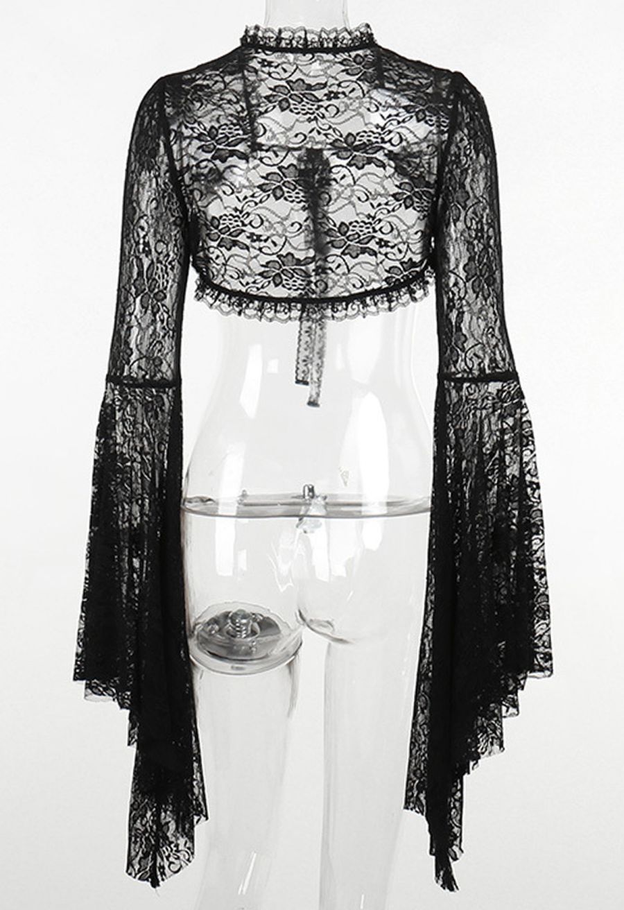 Mystic Lace Bell Sleeve Shrug Crop Top