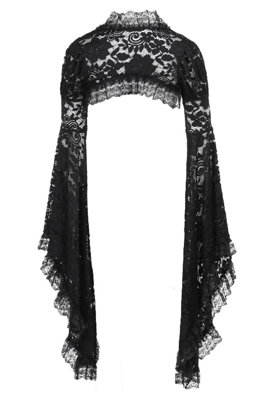 Dark Lace Flared Sleeve Shrug Crop Top