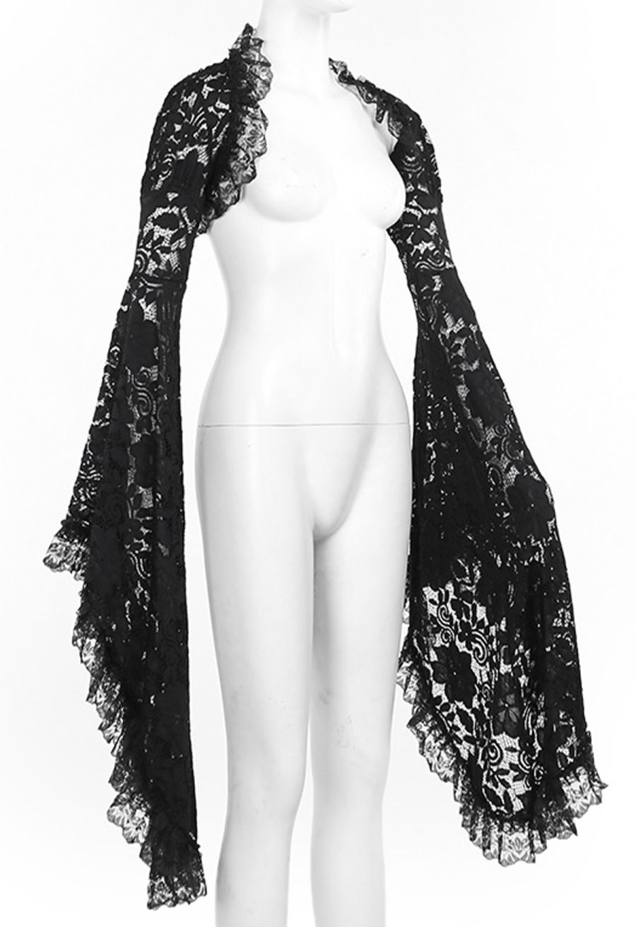 Dark Lace Flared Sleeve Shrug Crop Top