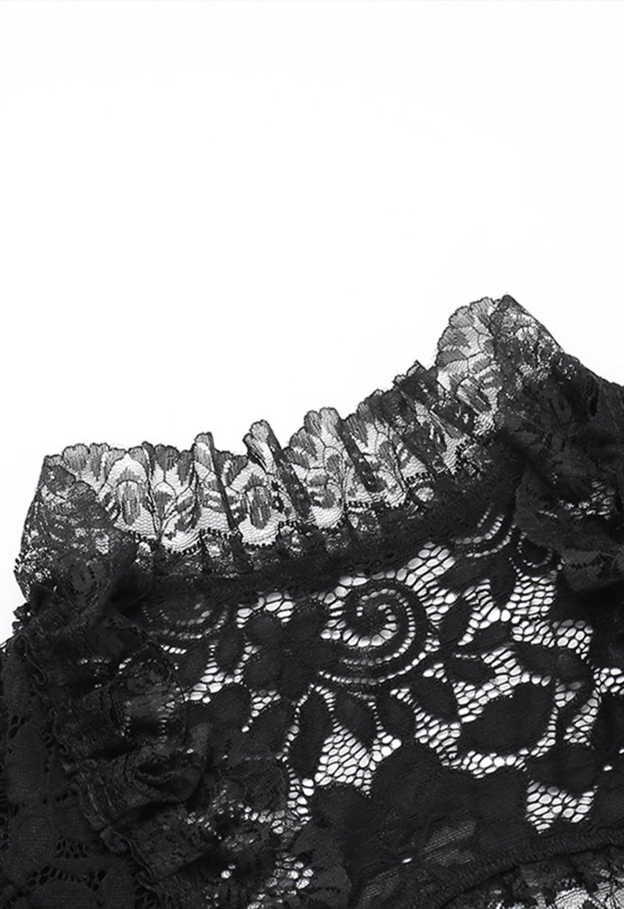 Dark Lace Flared Sleeve Shrug Crop Top