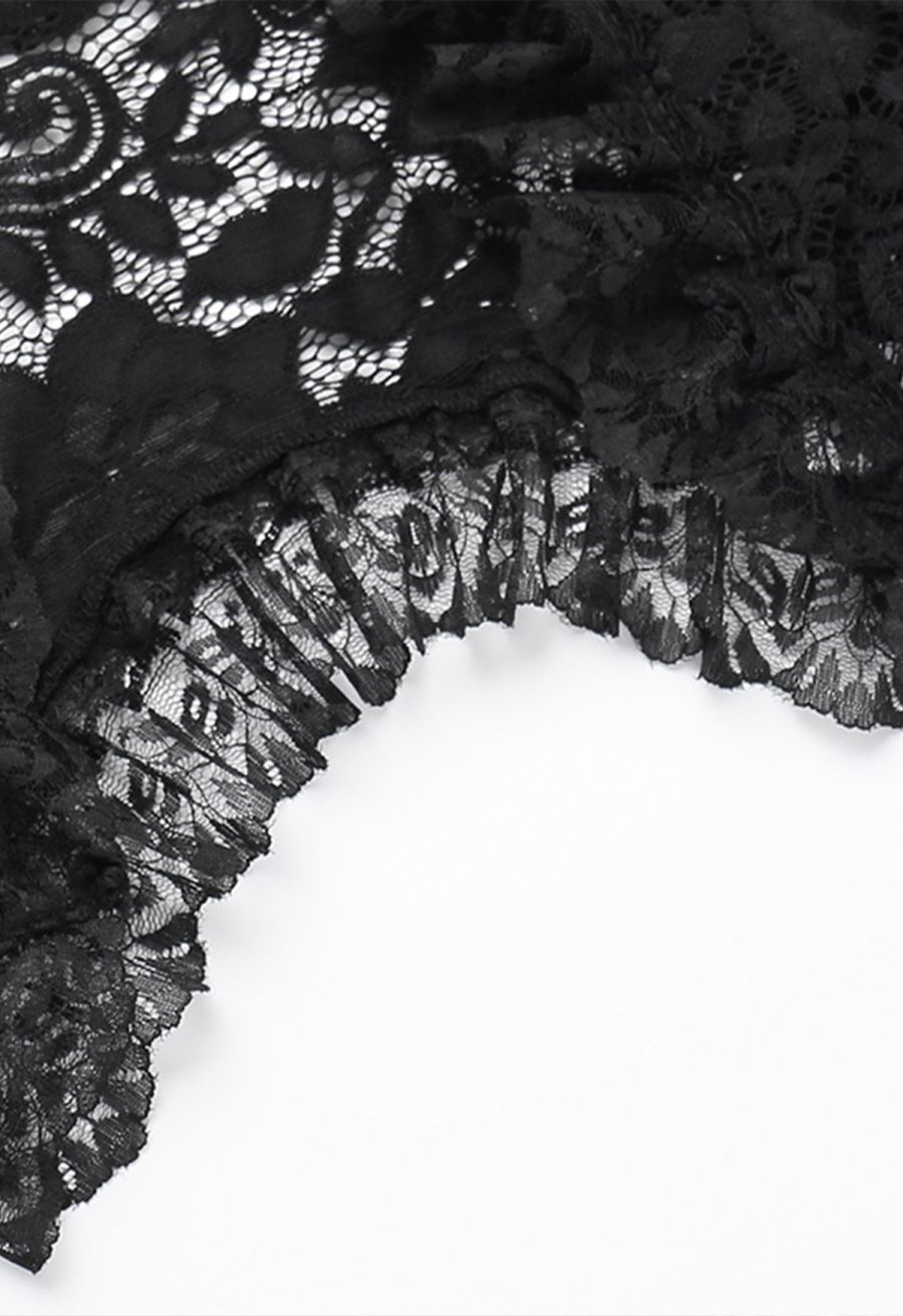 Dark Lace Flared Sleeve Shrug Crop Top