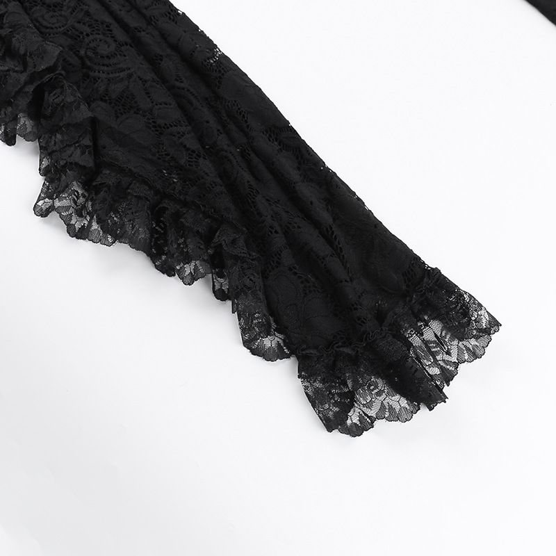 Dark Lace Flared Sleeve Shrug Crop Top