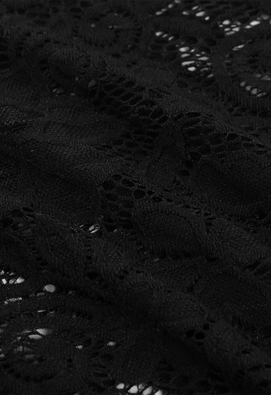 Dark Lace Flared Sleeve Shrug Crop Top