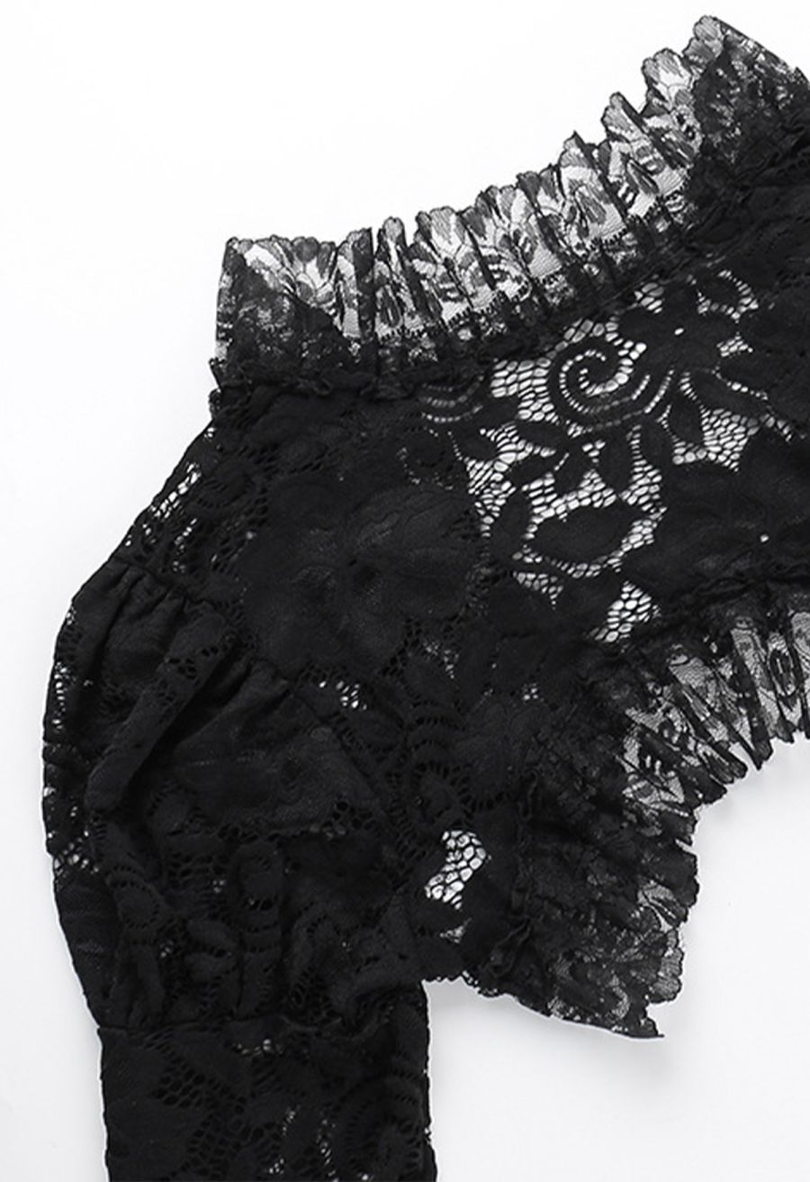Dark Lace Flared Sleeve Shrug Crop Top