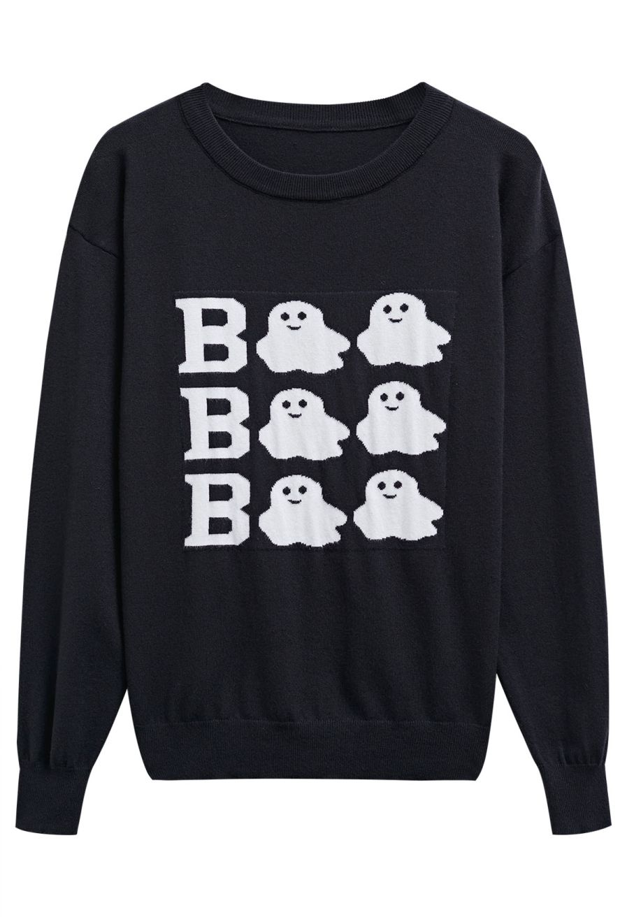 Festive Boo Ghost Jacquard Knit Top
