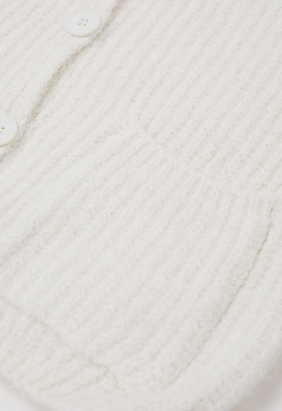 Puff Sleeve Fuzzy Chunky Knit Oversized Cardigan in Ivory