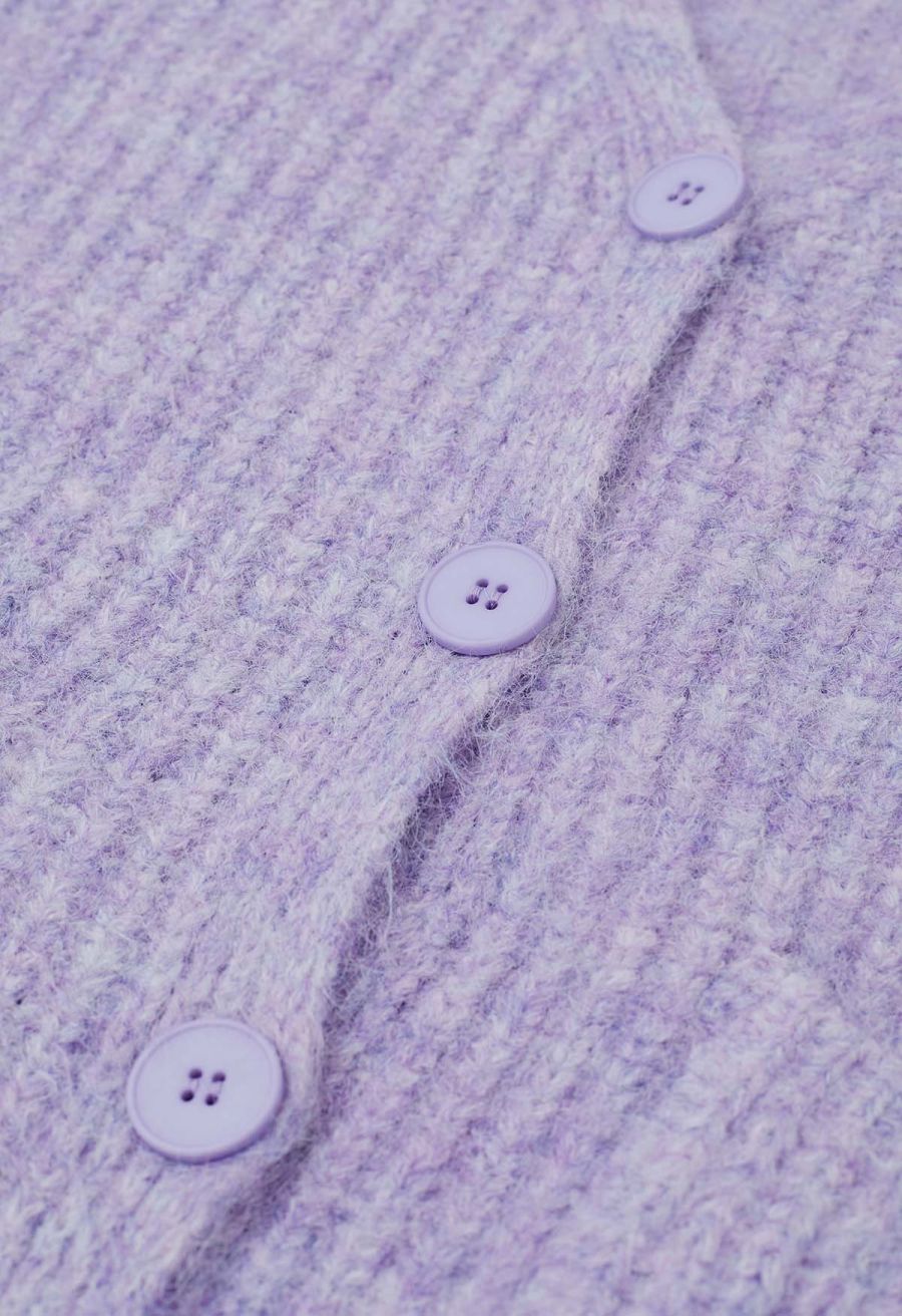 Puff Sleeve Fuzzy Chunky Knit Oversized Cardigan in Lavender
