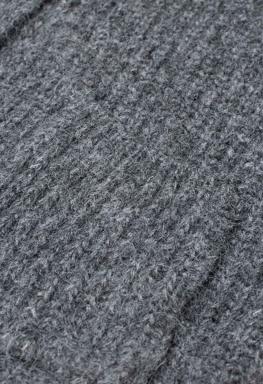 Puff Sleeve Fuzzy Chunky Knit Oversized Cardigan in Smoke