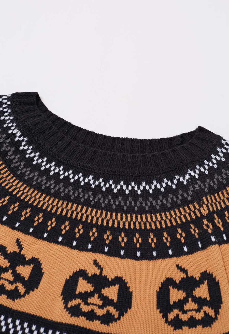 Jack-O'-Lantern Fair Isle Knit Sweater in Black