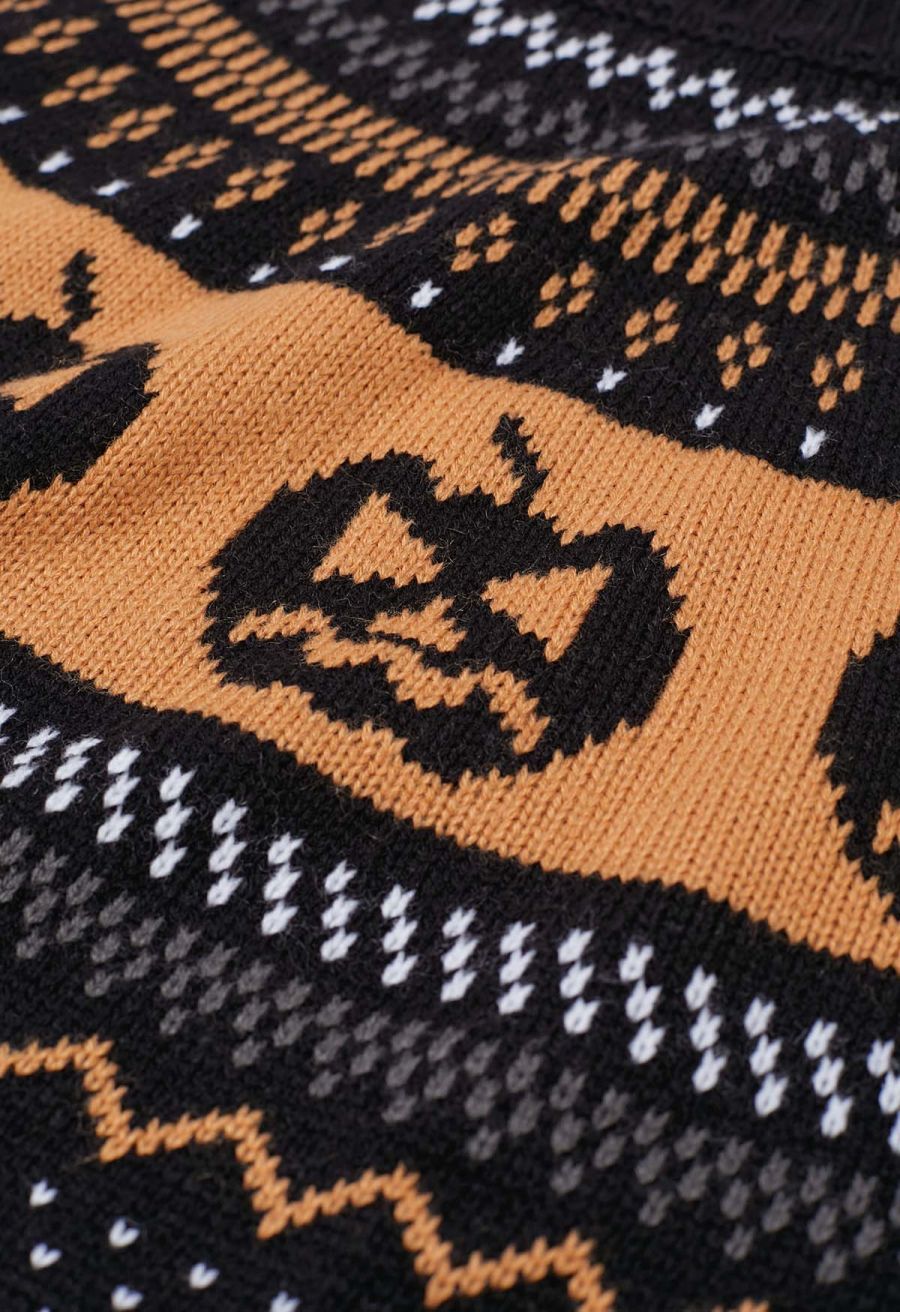 Jack-O'-Lantern Fair Isle Knit Sweater in Black