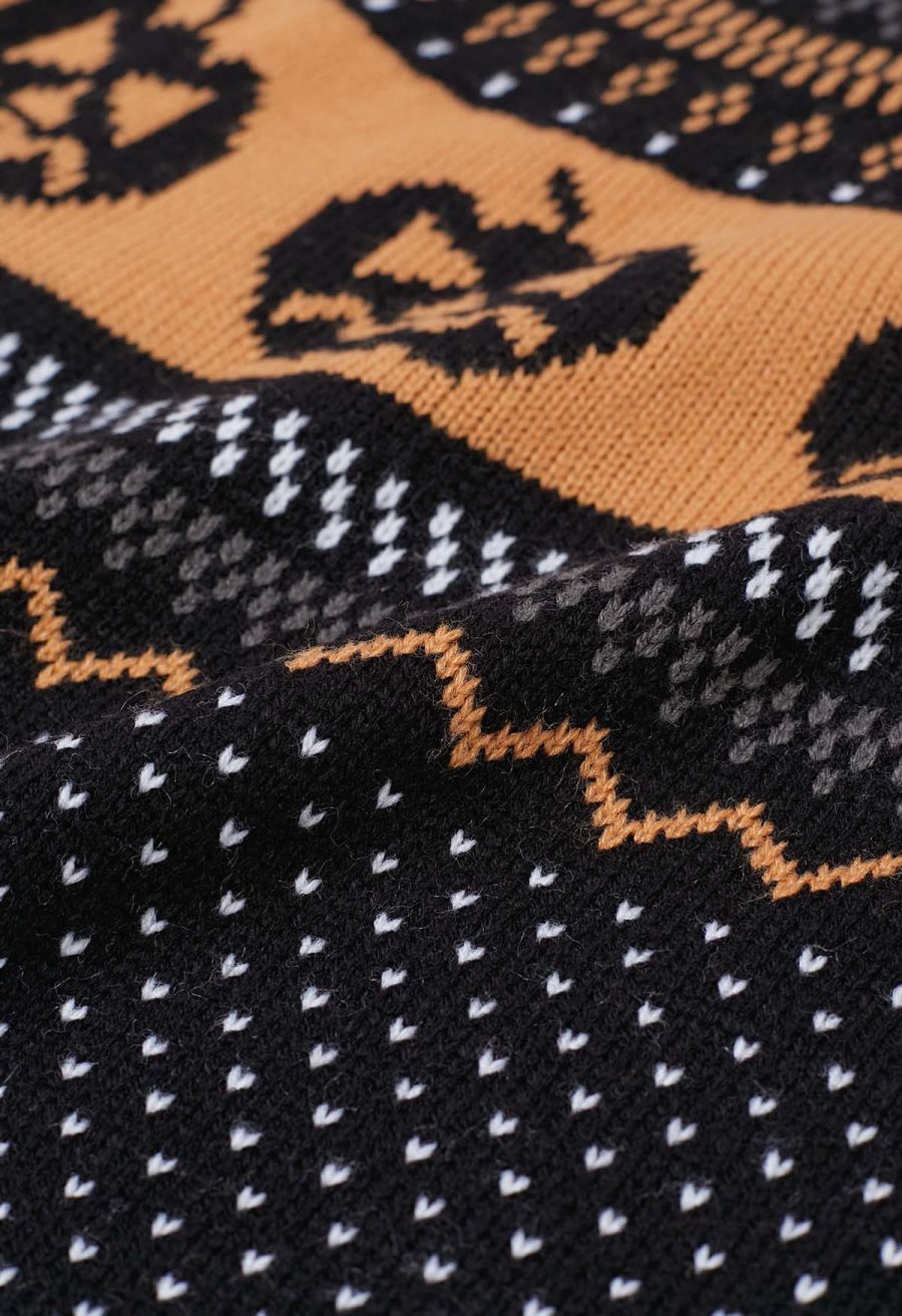 Jack-O'-Lantern Fair Isle Knit Sweater in Black