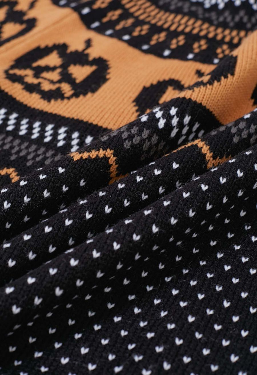 Jack-O'-Lantern Fair Isle Knit Sweater in Black