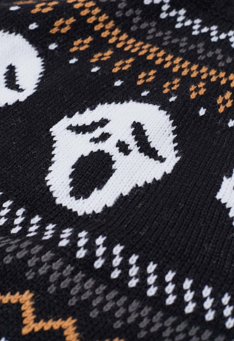 Ghoulish Skull Fair Isle Knit Sweater in Black