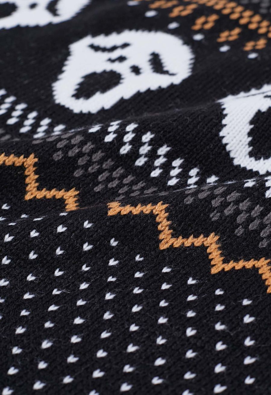 Ghoulish Skull Fair Isle Knit Sweater in Black