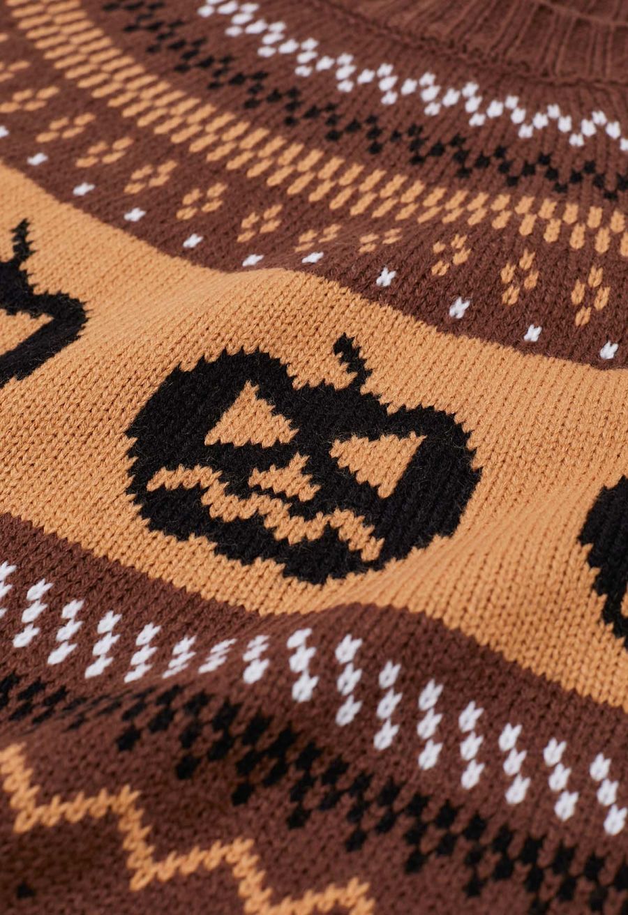 Jack-O'-Lantern Fair Isle Knit Sweater in Brown