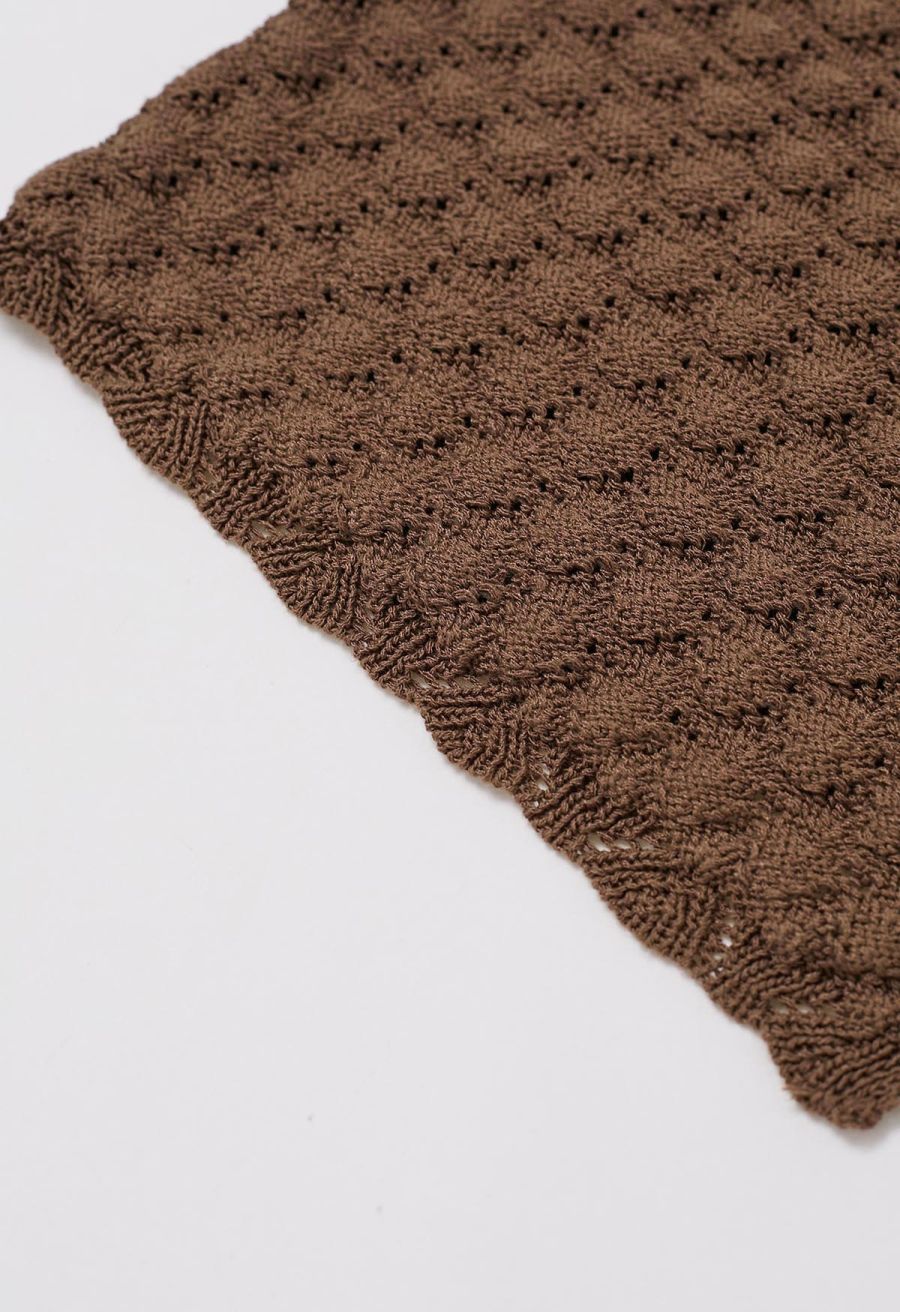 Sun-Inspired Button Pointelle Knit Top in Brown