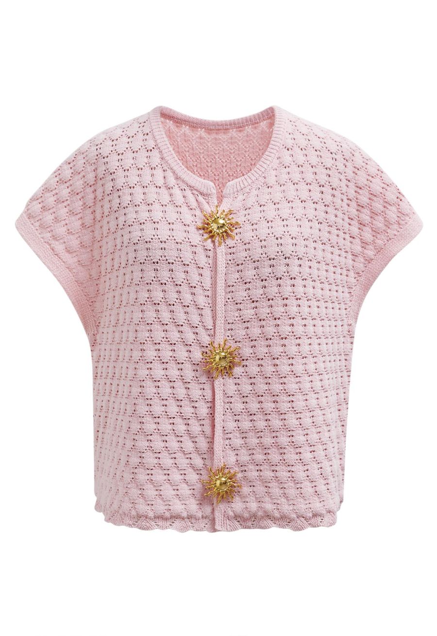 Sun-Inspired Button Pointelle Knit Top in Pink