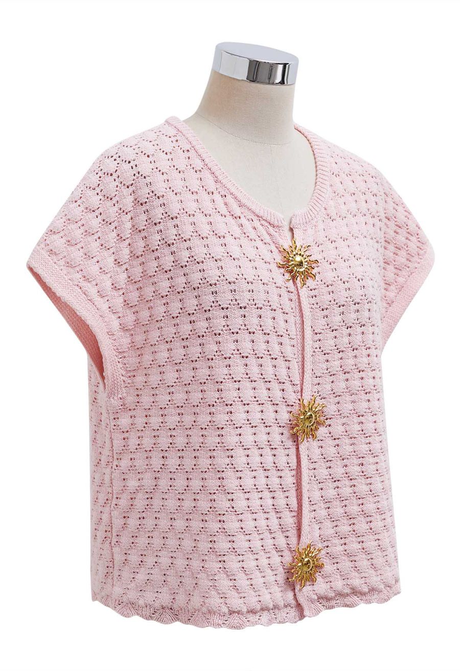 Sun-Inspired Button Pointelle Knit Top in Pink
