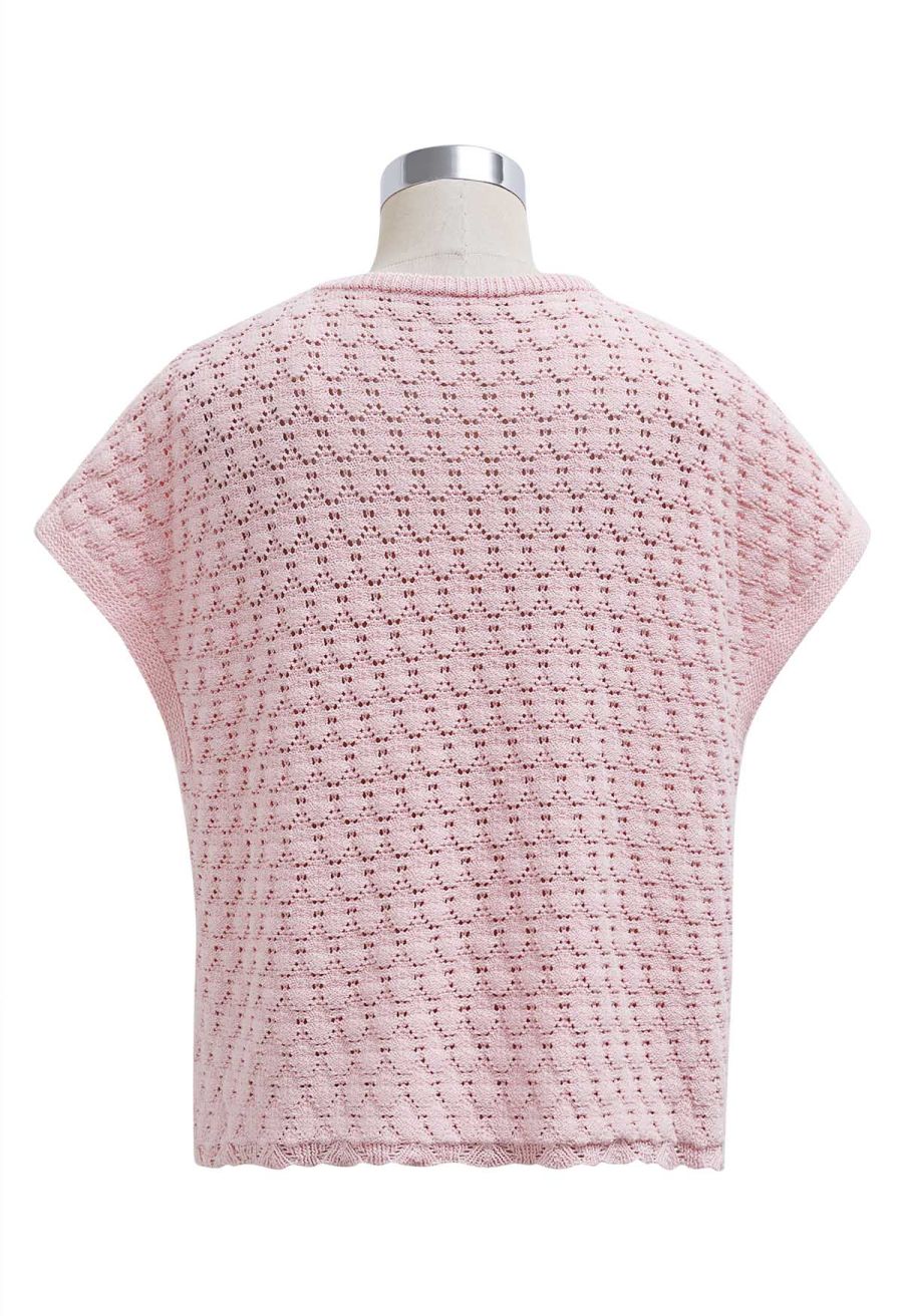 Sun-Inspired Button Pointelle Knit Top in Pink
