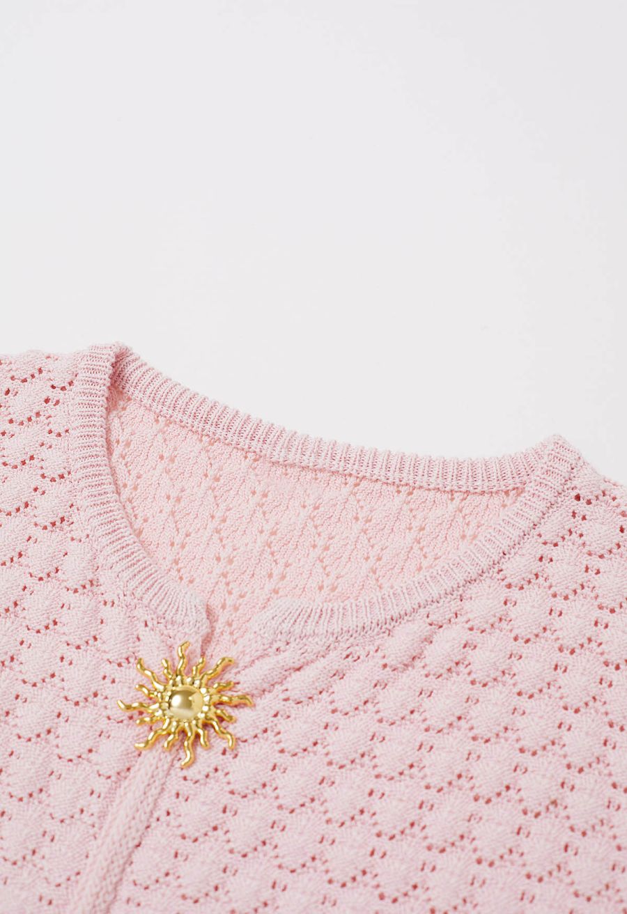 Sun-Inspired Button Pointelle Knit Top in Pink