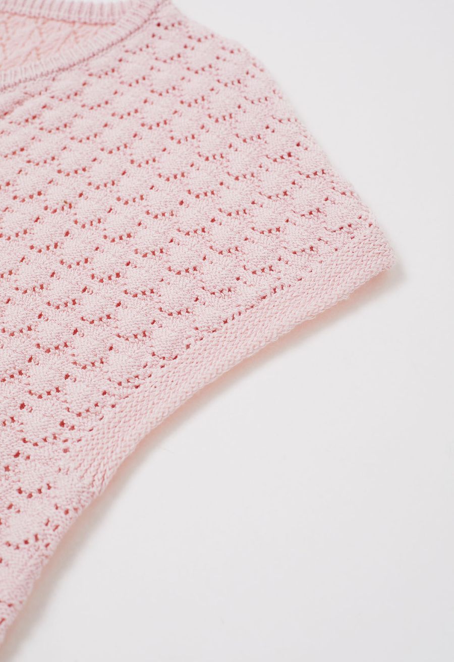 Sun-Inspired Button Pointelle Knit Top in Pink