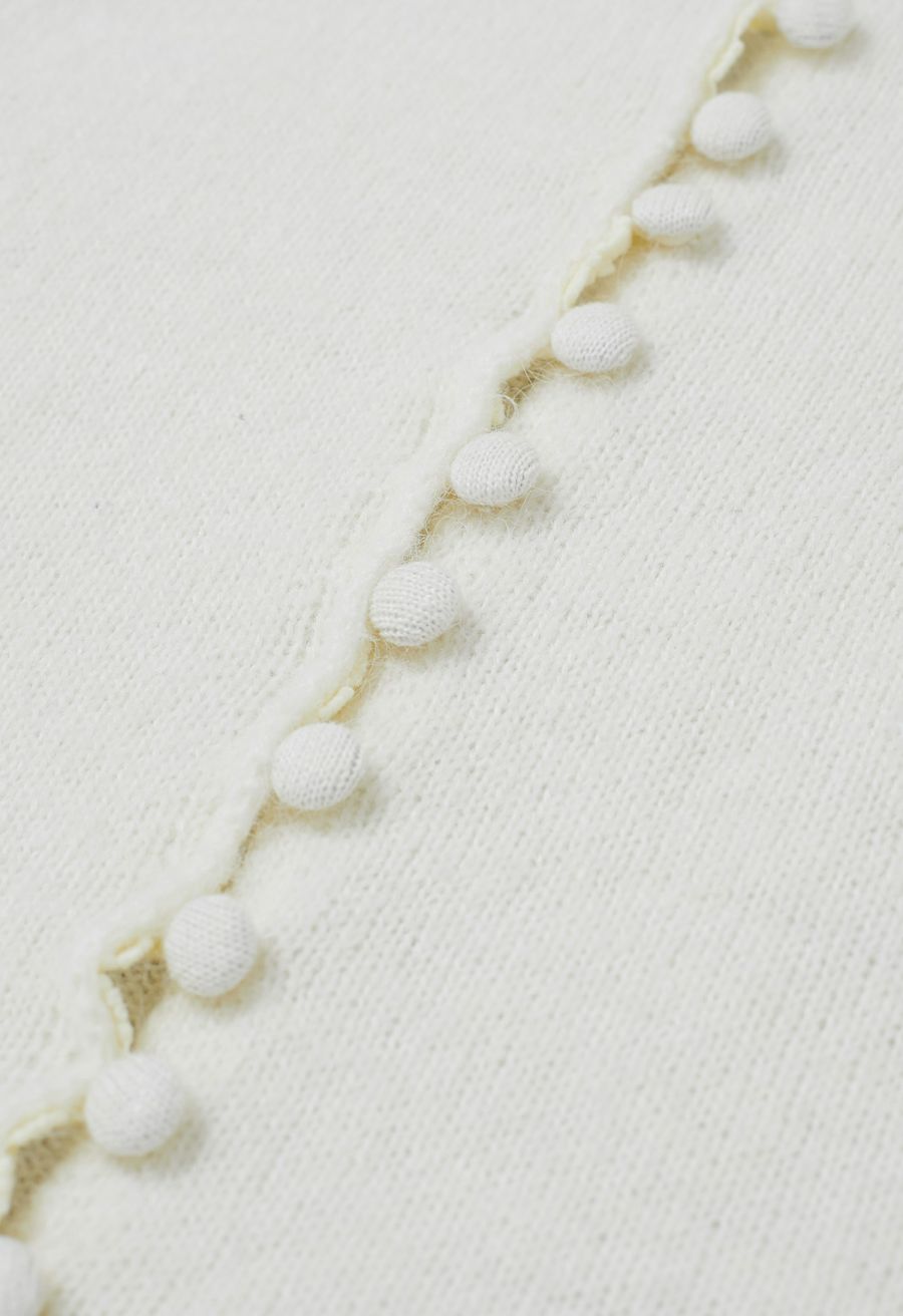 Off-Shoulder Lace Trim Button Knit Top in Cream