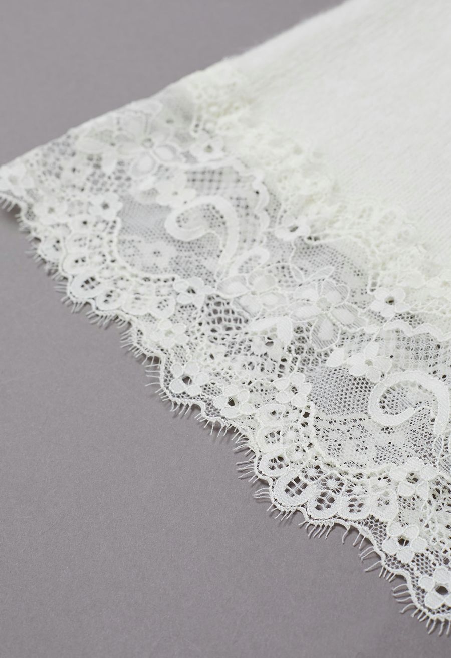 Off-Shoulder Lace Trim Button Knit Top in Cream