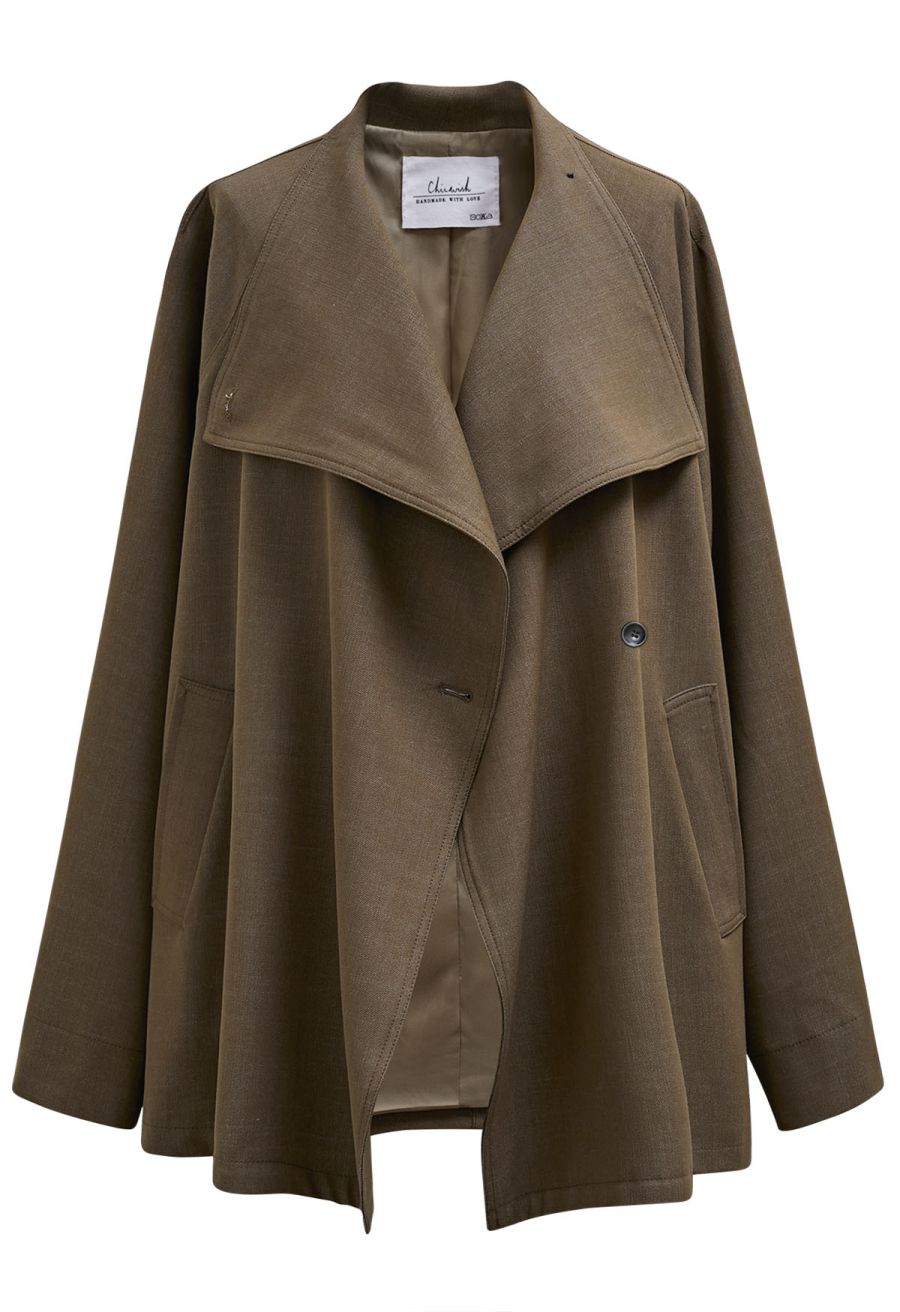 Modest-Styled Wide Lapel Belted Trench Coat