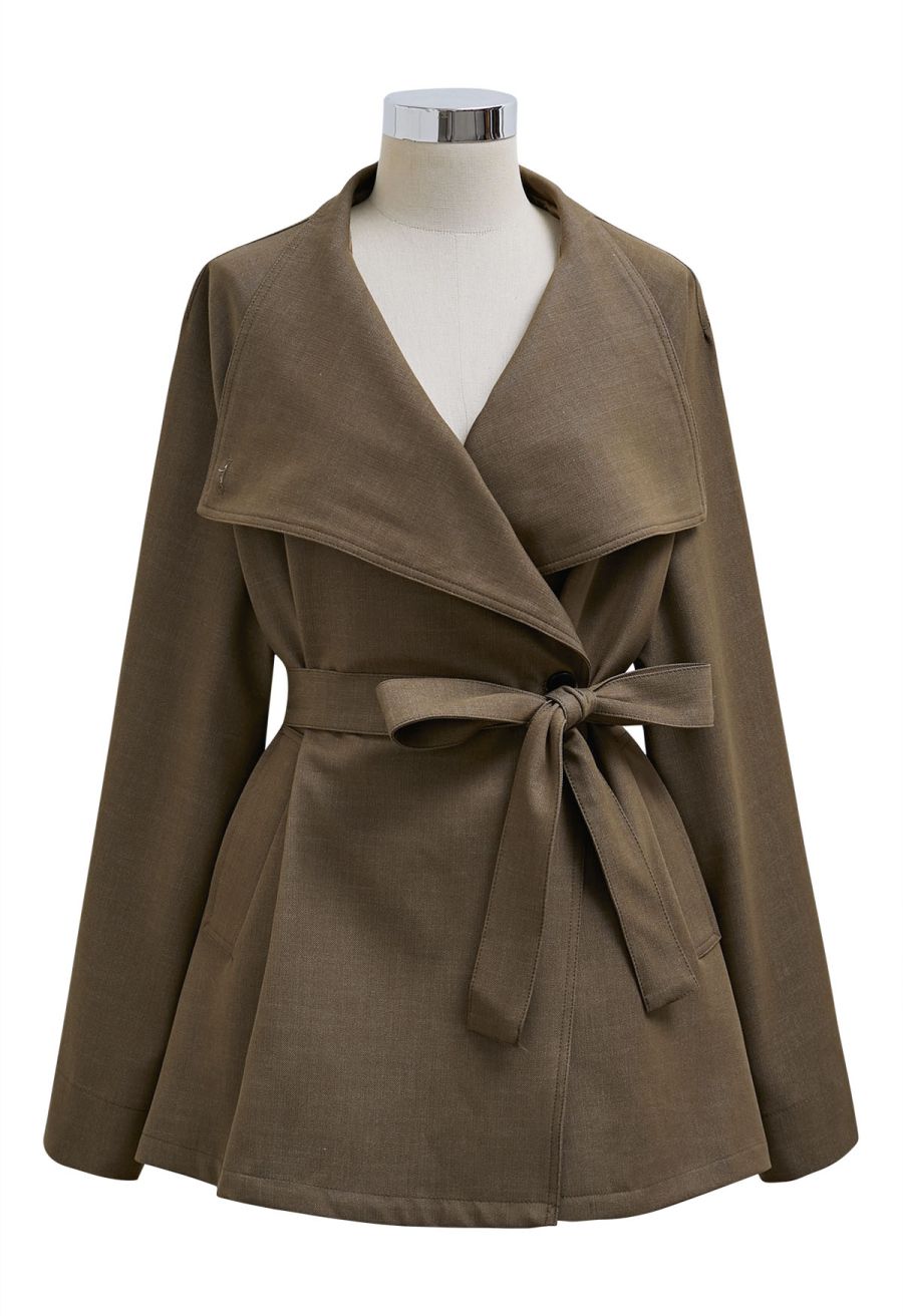 Modest-Styled Wide Lapel Belted Trench Coat