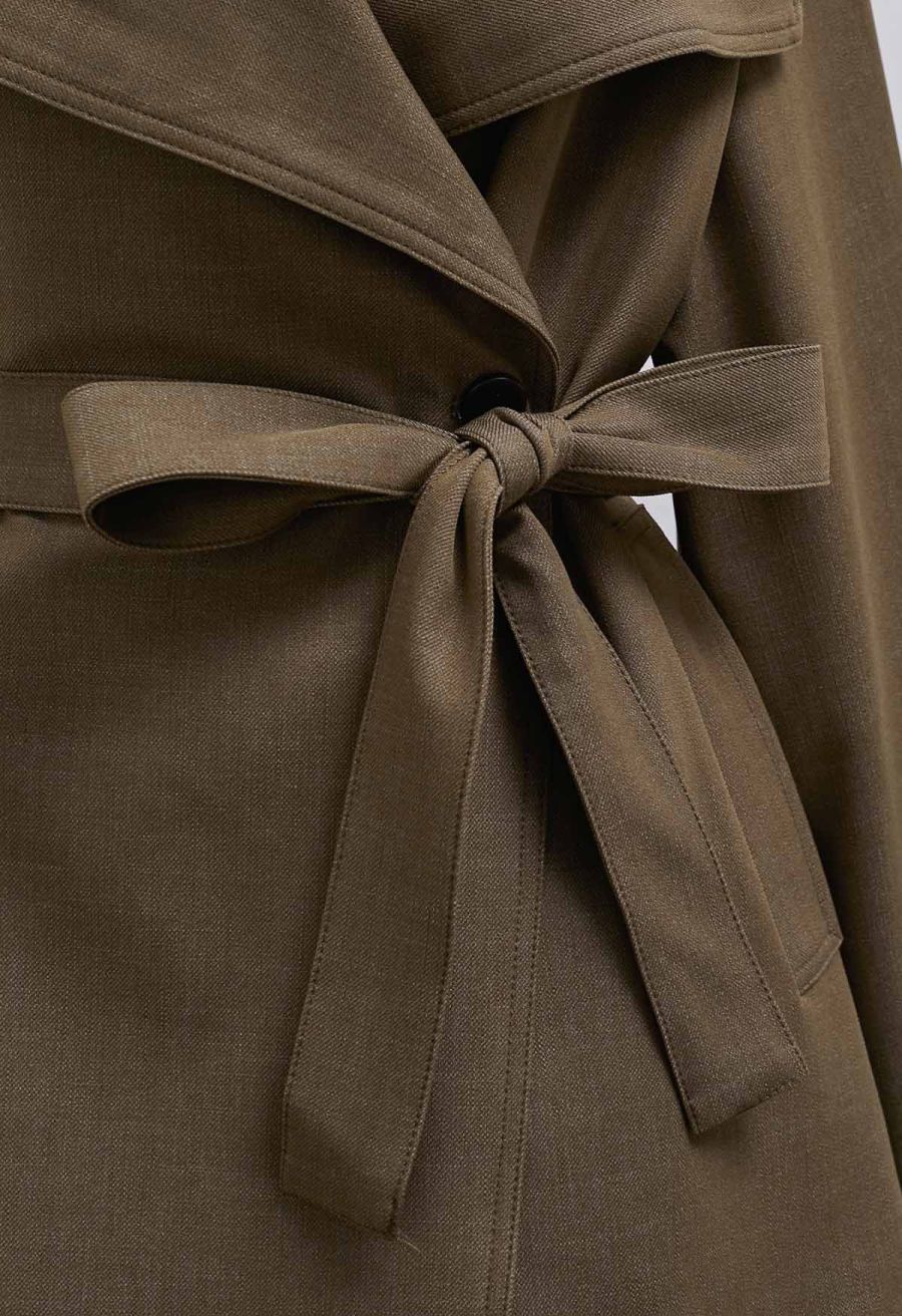 Modest-Styled Wide Lapel Belted Trench Coat